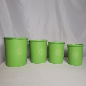 Vintage 70's Tupperware Sevalier 4 Piece Canister Set W/Lids Lime Green